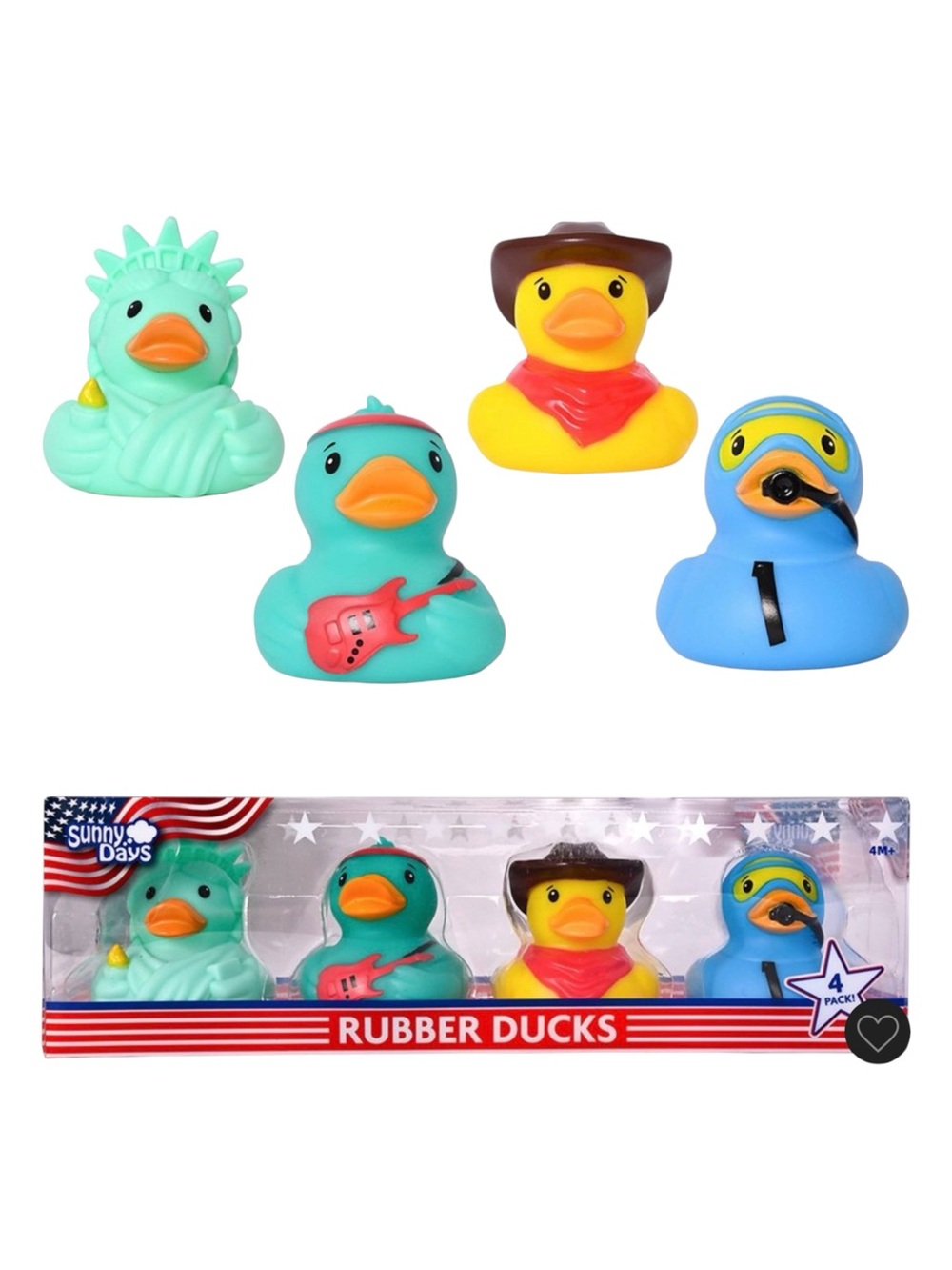 NIB Sunny Days Squeezy Americana Rubber Ducks 4-Pack Fidget Toy